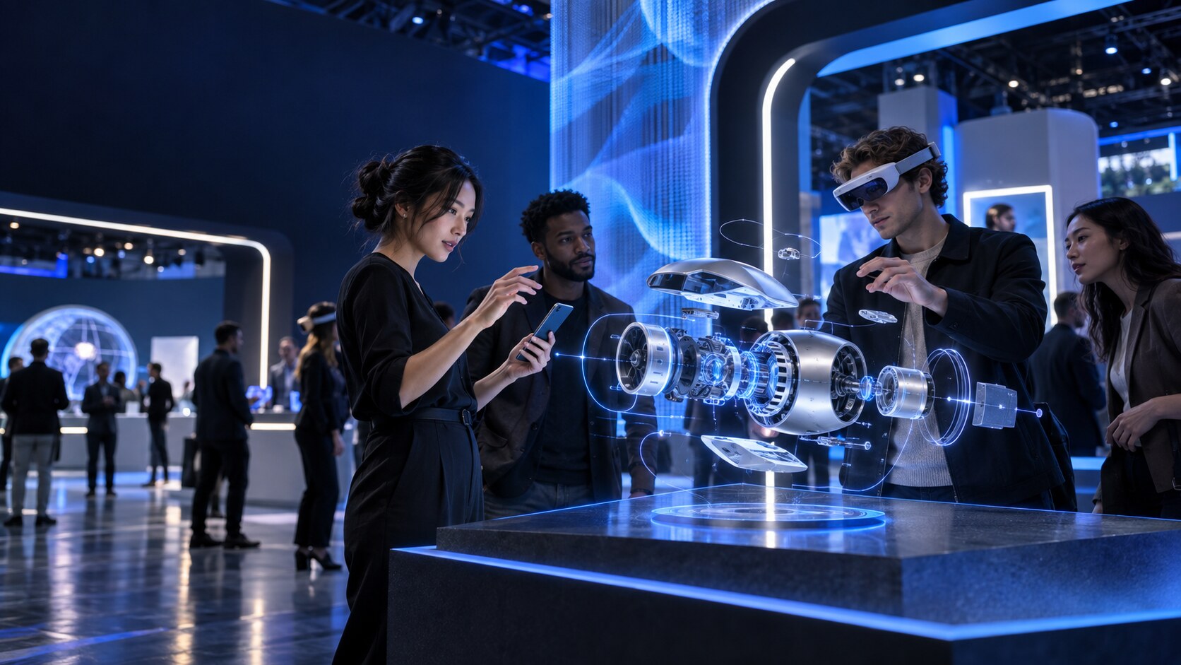 Visitors interacting with an augmented-reality brand experience