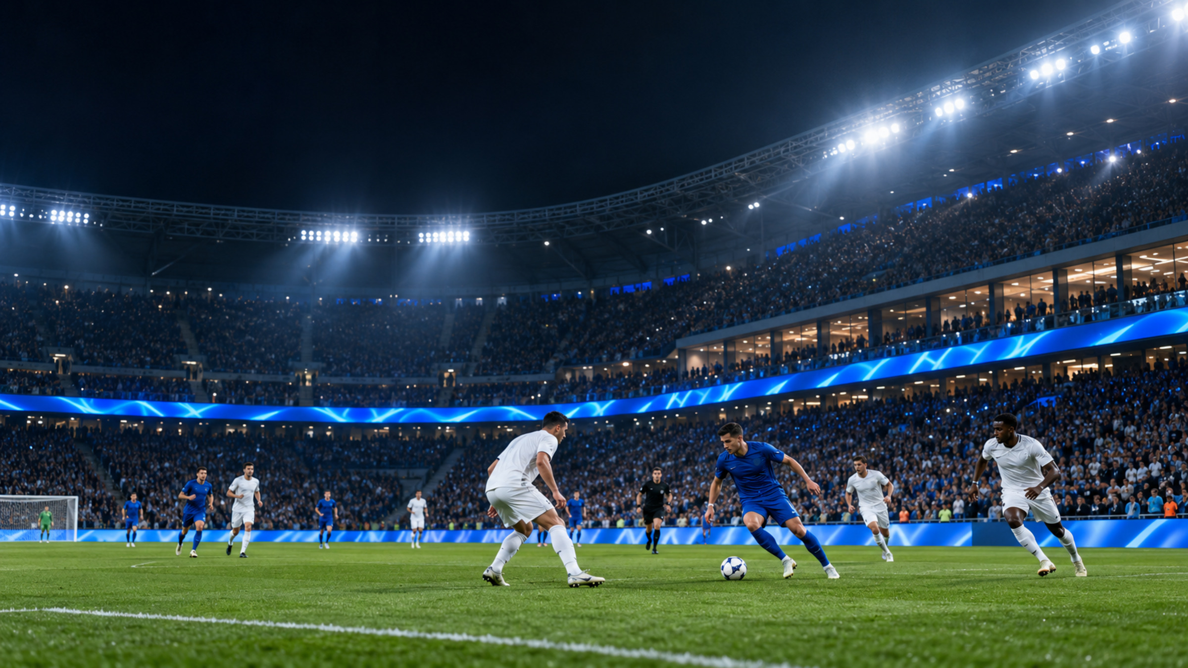 A major soccer match with digital pitch-side advertising